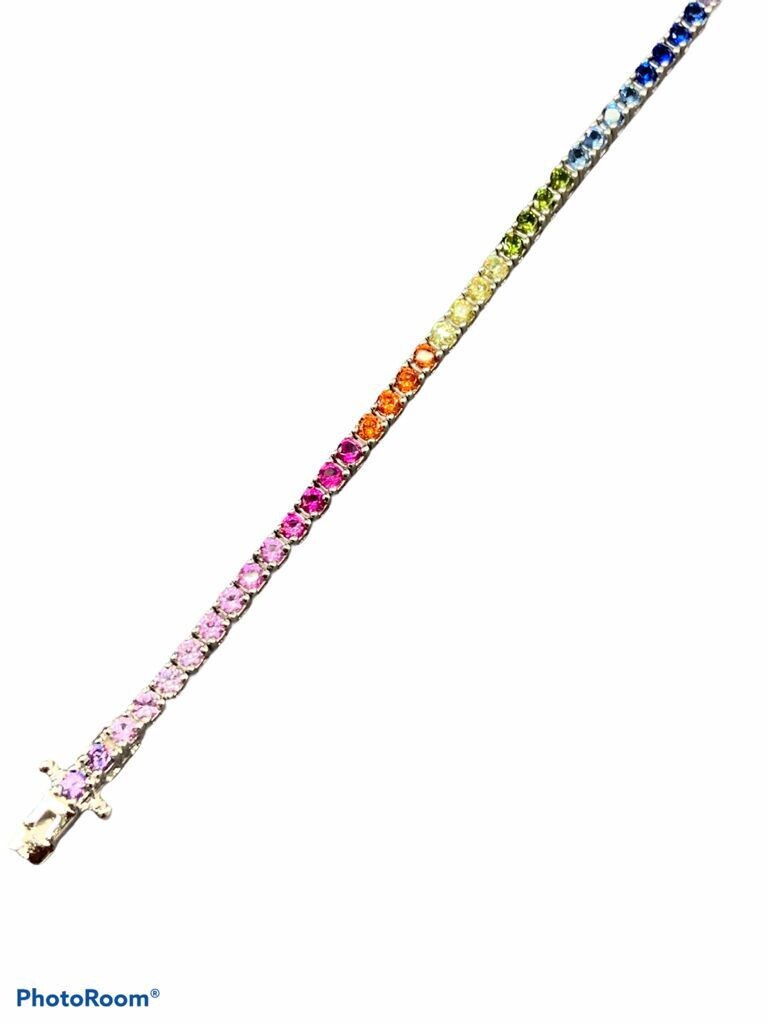 Bracciale Tennis Argento Zirconi Multicolor, Colore motatura: Bianca