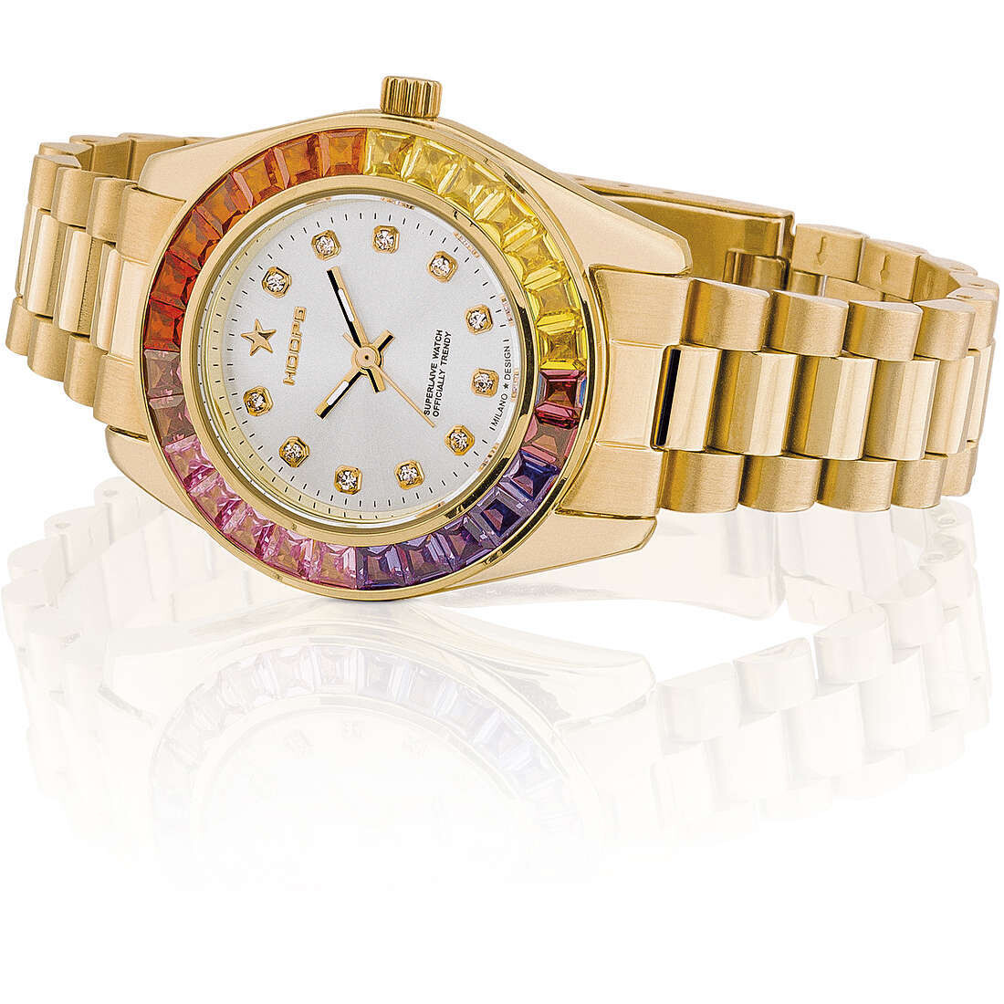 Hoops Orologio Monte Carlo Gold, Colore: Bianco pietre Multicolor