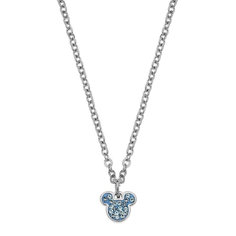 Disney Collana Topolino Silver Pietre Azzurre