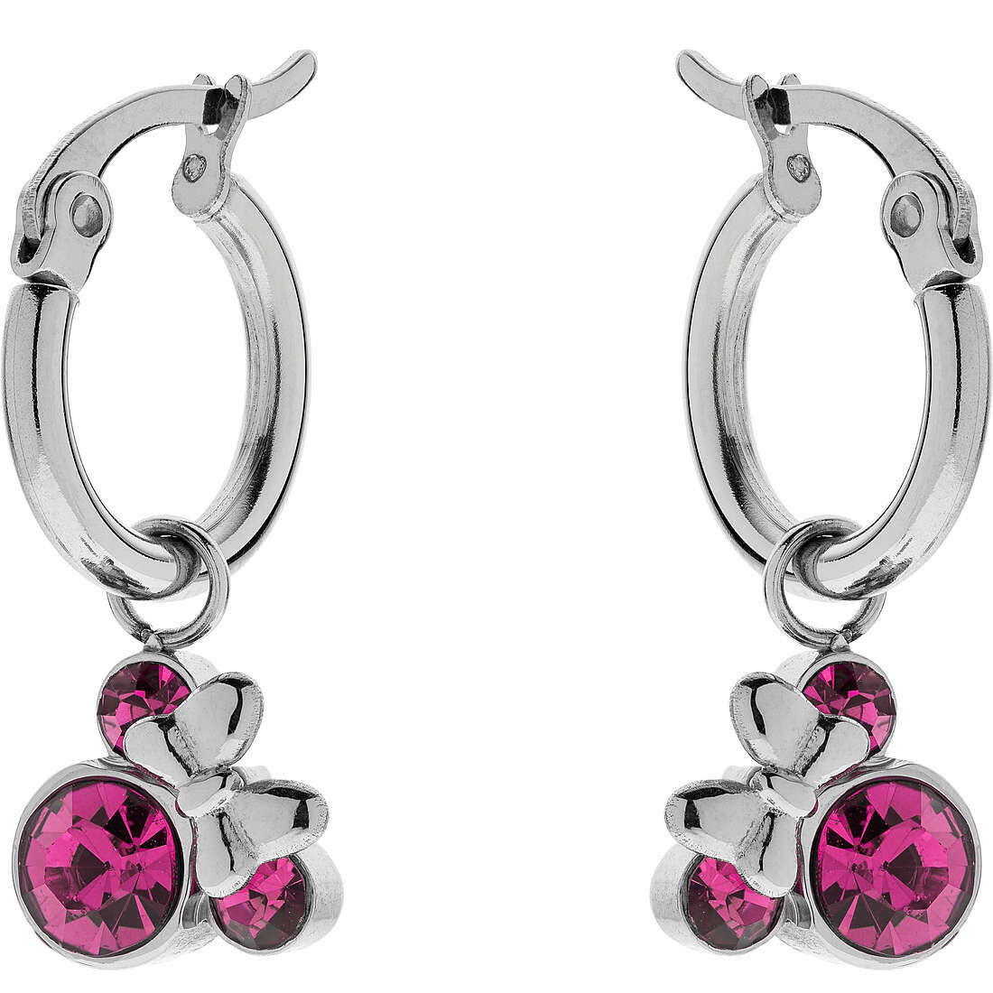 Disney Orecchini Minnie Cerchi Silver Pietre Fucsia