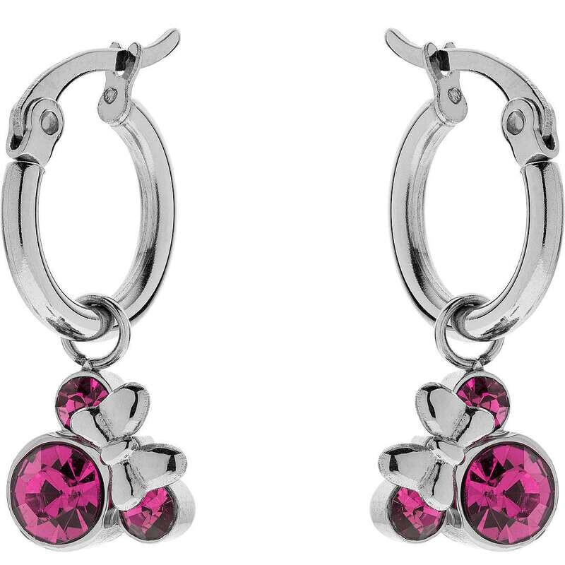 Disney Orecchini Minnie Cerchi Silver Pietre Fucsia