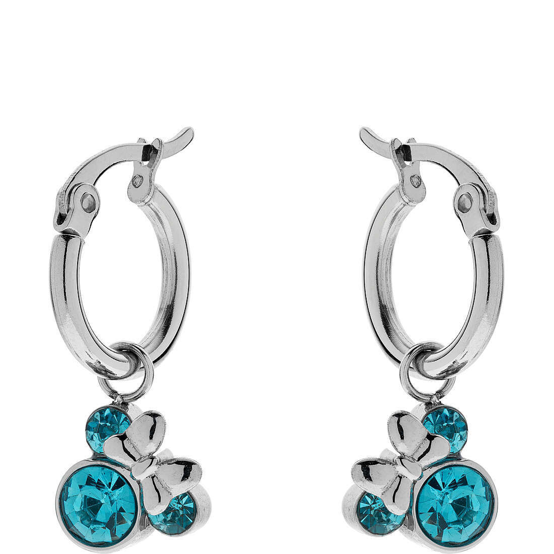 Disney Orecchini Minnie Cerchi Silver Pietre Azzurre