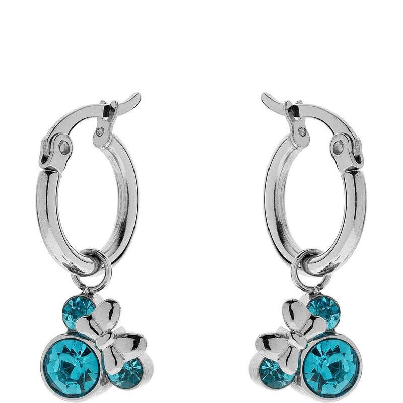 Disney Orecchini Minnie Cerchi Silver Pietre Azzurre