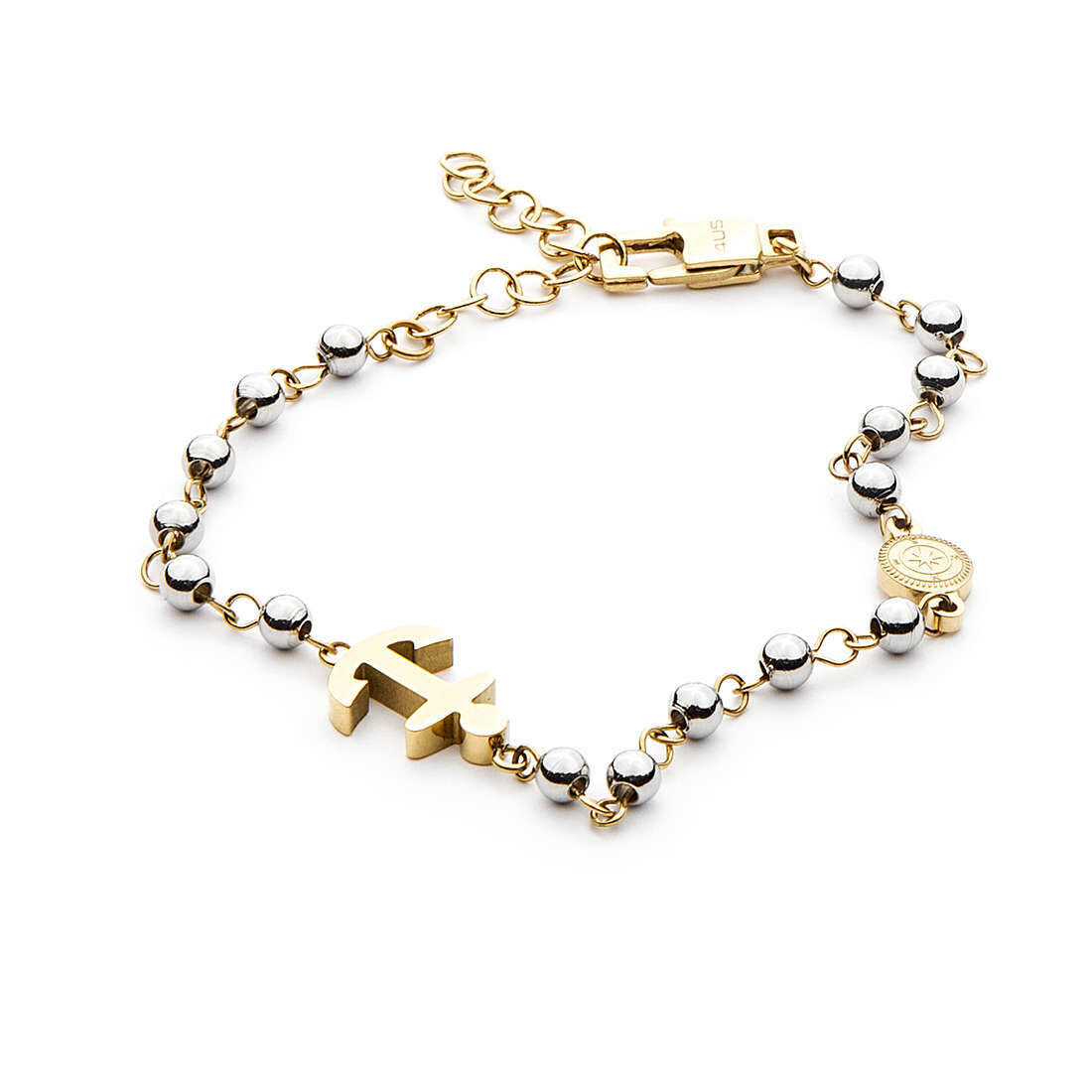 Cesare Paciotti 4Us Bracciale Dorato Palline Silver Ancora Dorata