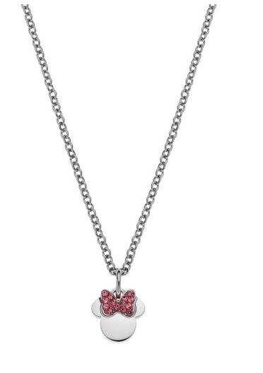 Collana Disney &quot;Micky mouse&quot; in acciaio inox con zirconi rosa
