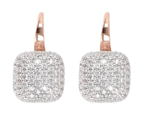 Bronzallure Orecchini Pendenti Quadrati con Pavé