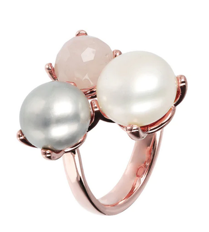 Bronzallure Anello con Quarzo Rosa e Perle Acqua Dolce