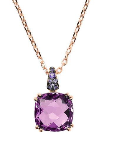 Bronzallure Collana Prisma Quadrata Pavé, GEMMA QUADRATA: AMETISTA