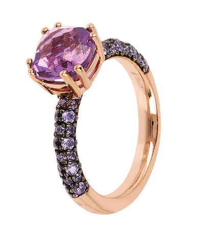 Bronzallure Anello Solitario con Prisma Quadrata e Pavé
