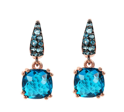 Bronzallure Orecchini Pendenti con Prisma Quadrata e Pavé, ORECCHINI: BLUE