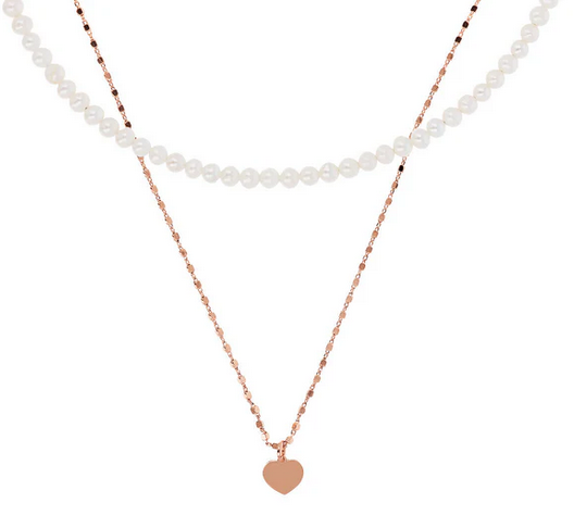 Bronzallure Collana Multifilo con Cuore e Girocollo di Perle