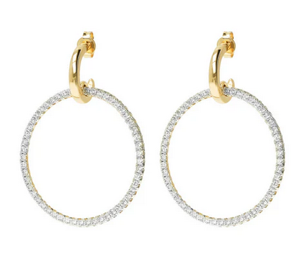 Orecchini Pendenti a Lobo con Cerchio Pavé, ORECCHINI: GOLD