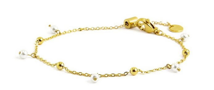 Marlu&#39; Bracciale catena con sfere e perle, BRACCIALE: GOLD