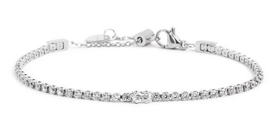 Marlu&#39; Bracciale tennis 2mm con zircone centrale, BRACCIALE: SILVER