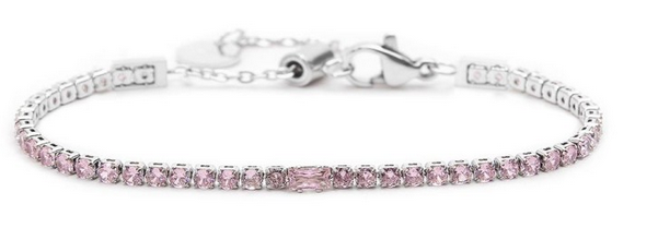 Marlu&#39; Bracciale tennis 2,5mm con zircone centrale, BRACCIALE: ROSA