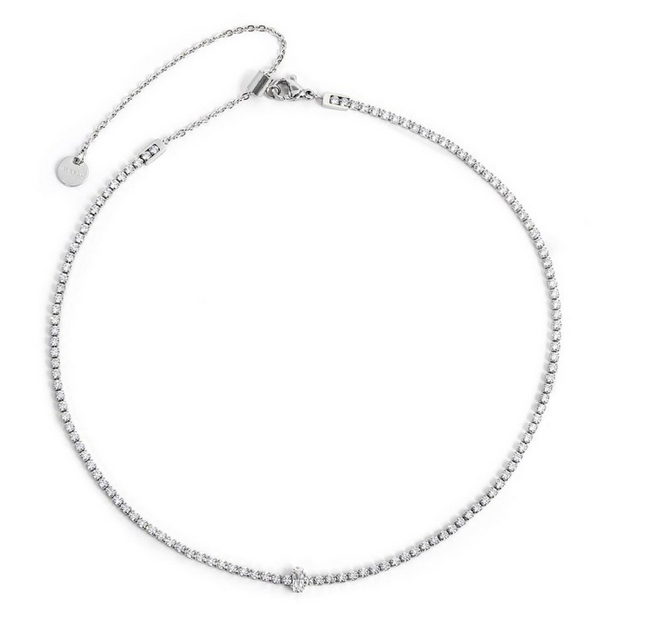 Marlu&#39; Collana tennis con zircone centrale, COLLANA: SILVER