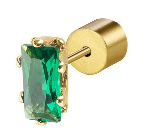 Marlù Mono Orecchino a lobo zircone baguette, ORECCHINI: VERDE