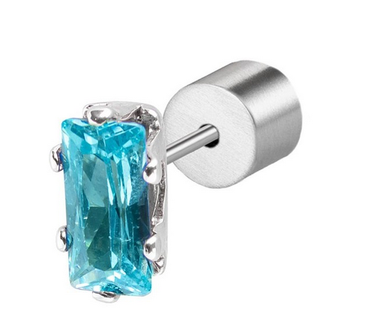 Marlù Mono Orecchino a lobo zircone baguette, ORECCHINI: AZZURRO