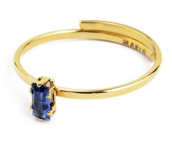 Marlù Anello Regolabile con zircone baguette, ANELLO: BASE GOLD PIETRA BLU N.11-19