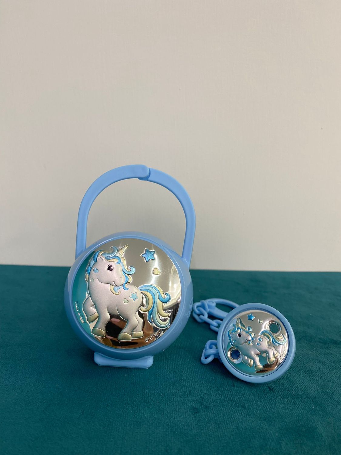 Atelier Portaciuccio Bimbo Unicorno in Argento, Portaciuccio: Celeste