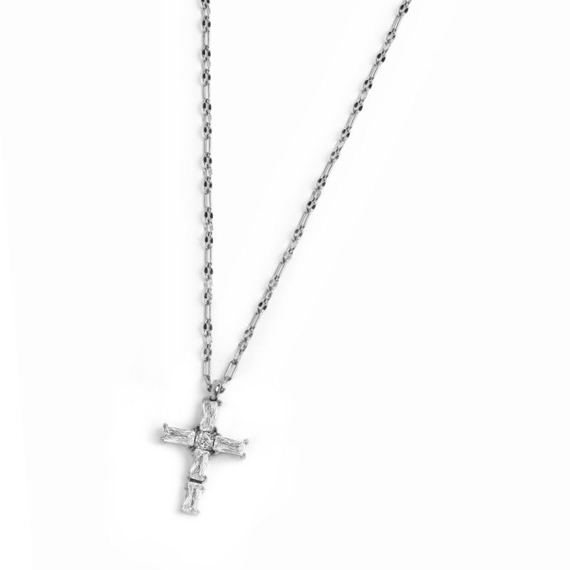 Marlù Collana croce pendente con cristalli baguette