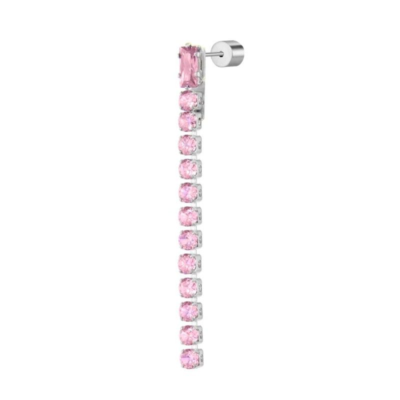Marlù Mono Orecchino a lobo catena tennis con zirconi baguette, ORECCHINI: ROSA