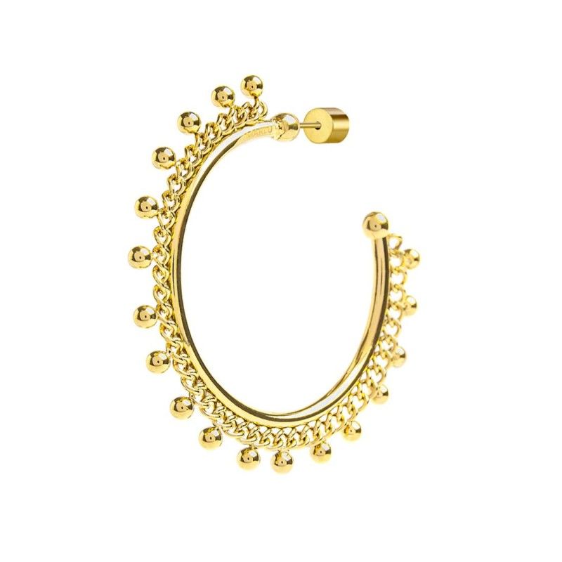 Marlù Mono Orecchino a cerchio con catena grumetta e sfere Marlù Mono Orecchino a cerchio con catena grumetta e sfere