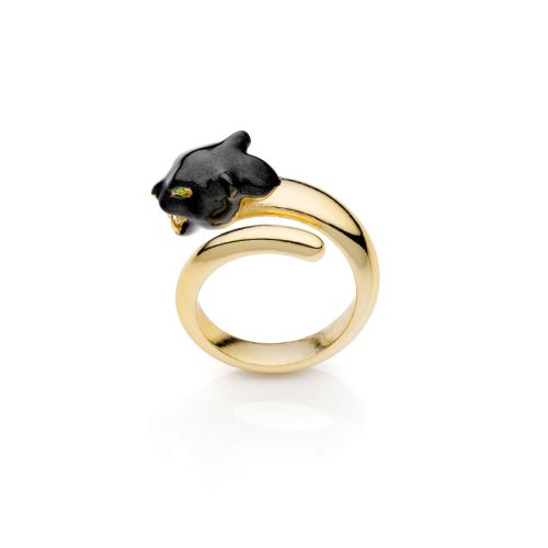 UnoAerre Anello dorato con testa di pantera