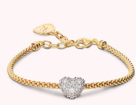 Bronzallure Bracciale Maglia Popcorn con Cuore in Pavé