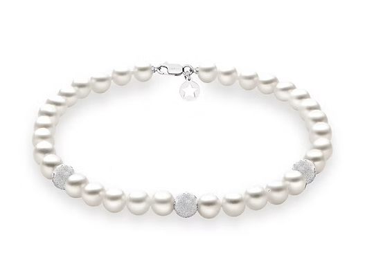 Comete Bracciale Filo Perle Acquadolce in Oro e sfere Diamantate
