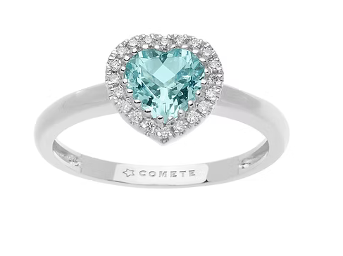 Comete Anello in Oro Diamanti e Acquamarina Cuore
