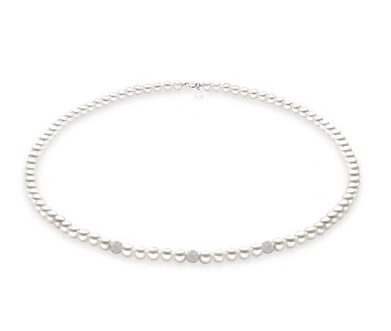 Comete Collana Filo Perle Acquadolce in Oro e sfere Diamantate