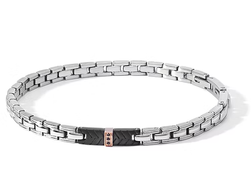 Comete Bracciale Acciaio pvd nero sabbiato, Rosè e zirconi neri