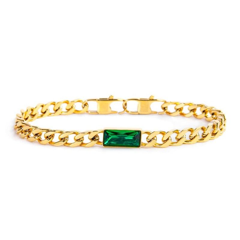 Marlù Bracciale catena grumetta con cristallo baguette centrale