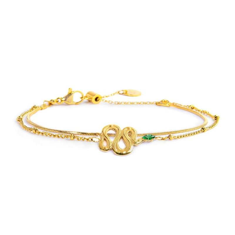 Marlù Bracciale doppia catena con serpente e zircone