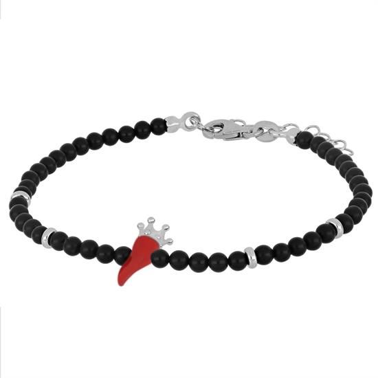 OB Bracciale Uomo Onice e Cornetto Rosso in Argento
