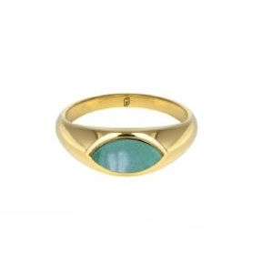 Liu-Jo Anello in acciaio dorato con pietra verde