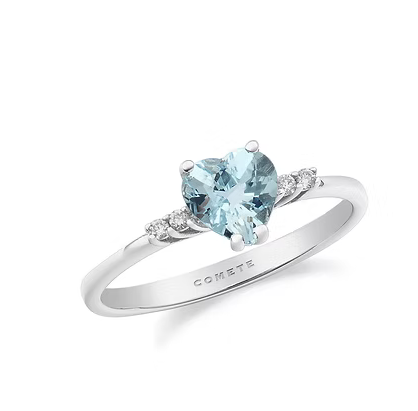 Comete Anello in Oro 750‰, Diamanti e Acquamarina cuore