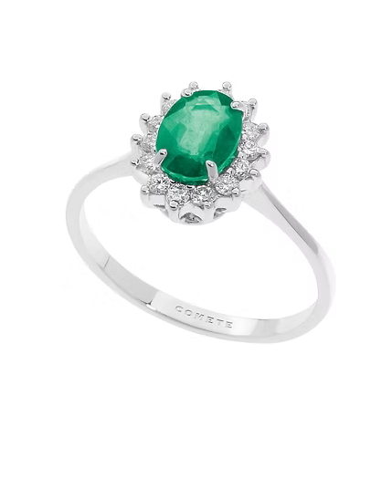 Comete Anello in Oro Diamanti e Smeraldo ovale