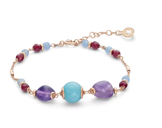 Comete Bracciale Argento 925‰ con Ametista, Giada e Agata colorate