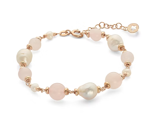 Comete Bracciale Argento 925‰ con Perle Acquadolce e Quarzo rosa