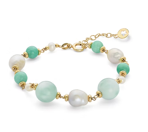 Comete Bracciale Argento 925‰ con Perle Acquadolce, Giada colorata, Angelite