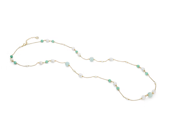 Comete Collana Argento 925‰ con Perle Acquadolce, Giada colorata, Angelite