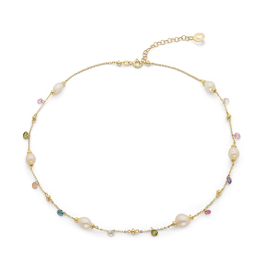 Comete Girocollo Argento 925‰ con cristalli multicolor e Perle Acquadolce