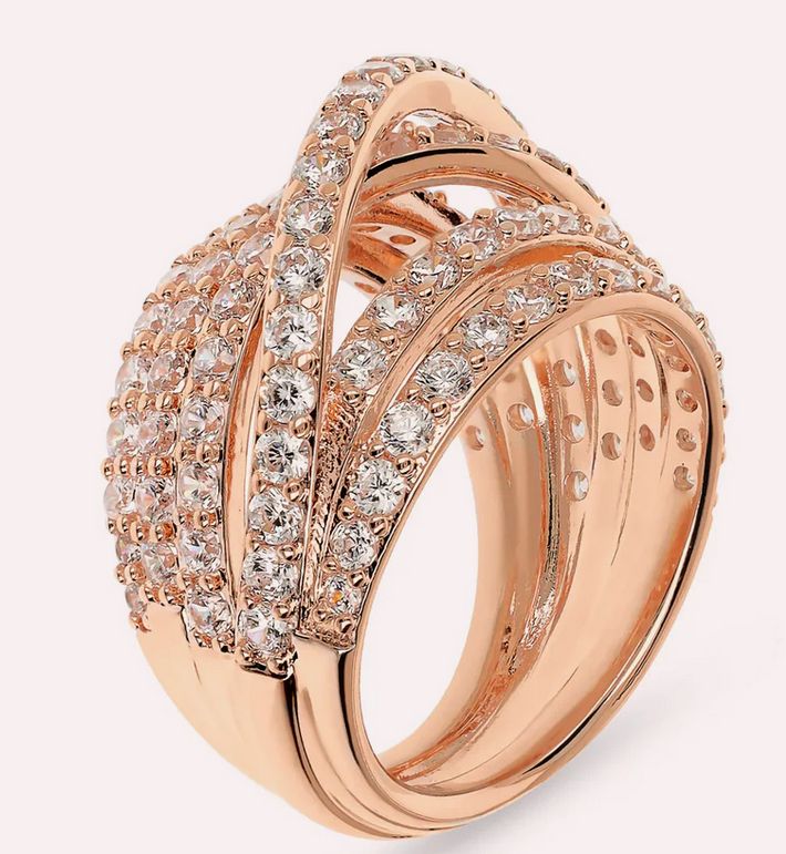 Bronzallure Anello a Fascia Multifilo Incrociato con Cubic Zirconia N.16