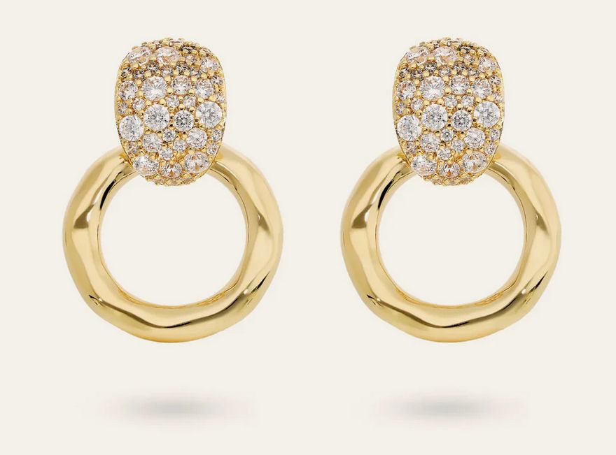 Etrusca Orecchini PendentiMartellati con Pavé di Cubic Zirconia