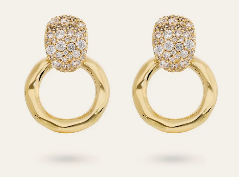 Etrusca Orecchini PendentiMartellati con Pavé di Cubic Zirconia Etrusca Orecchini PendentiMartellati con Pavé di Cubic Zirconia