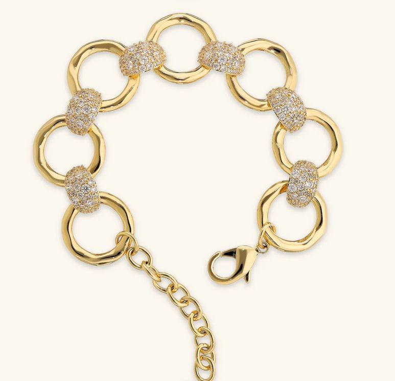 Etrusca Bracciale con Maglie Martellate e Pavé di Cubic Zirconia