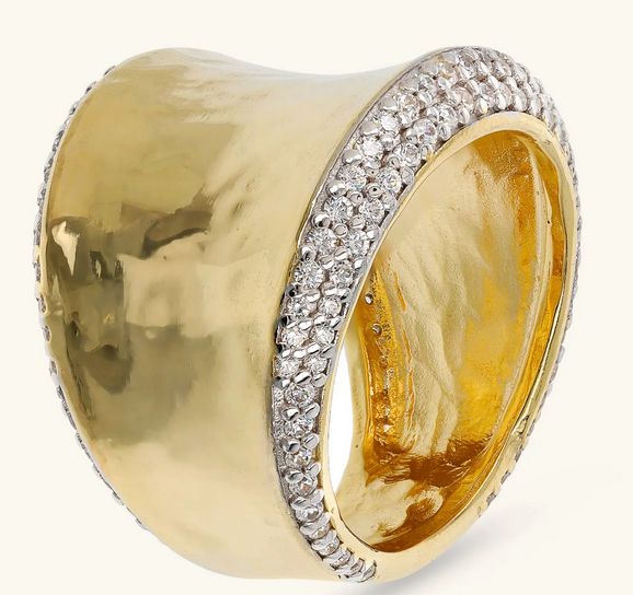 Etrusca Anello a Fascia Martellato con Pavé N.16