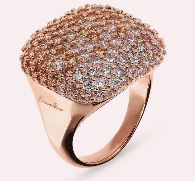 Bronzallure Anello Chevalier Quadrato con Pavé